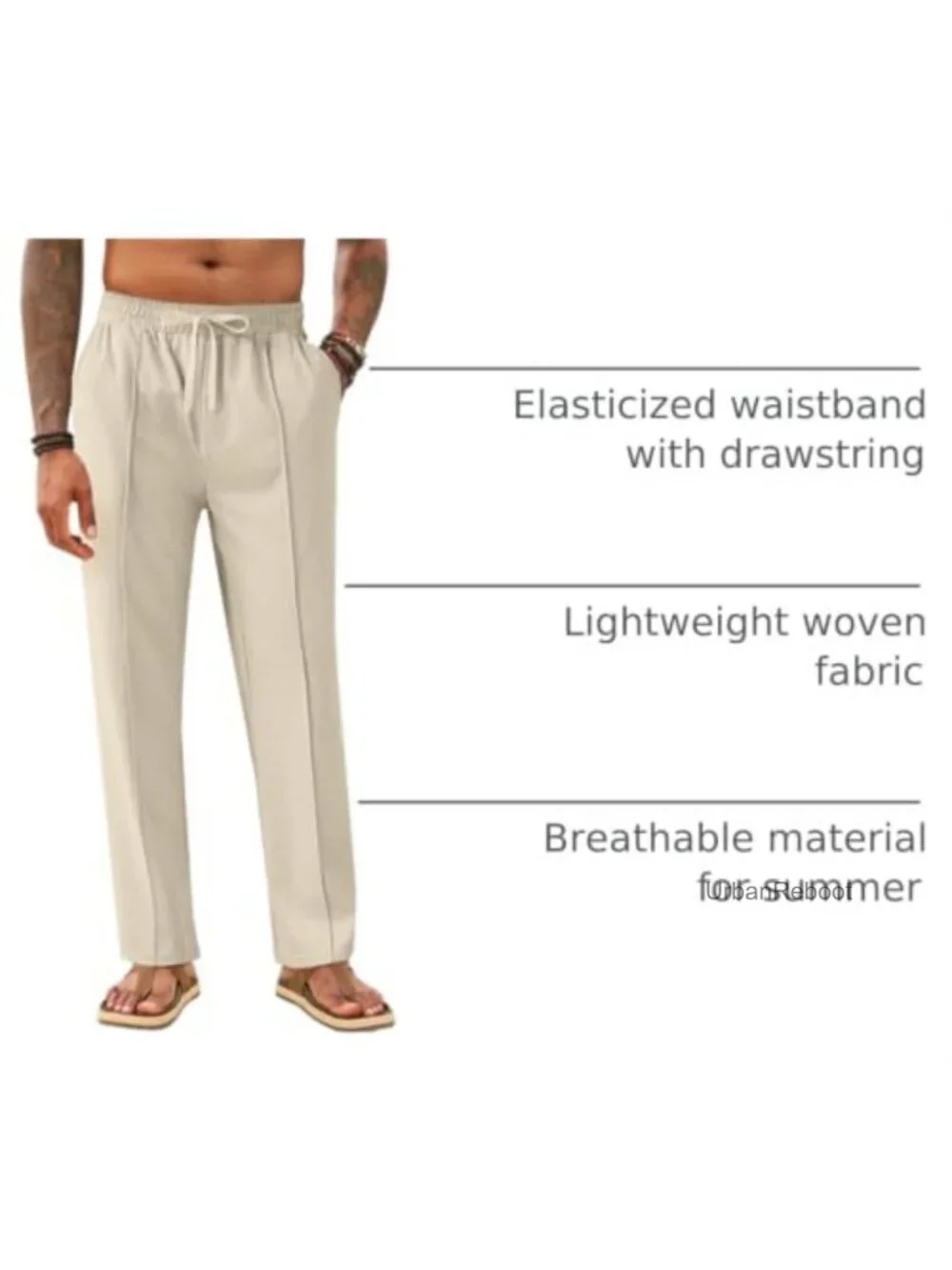 Lightweight Summer Casual Pants with Pockets, Drawstring, Straight Leg